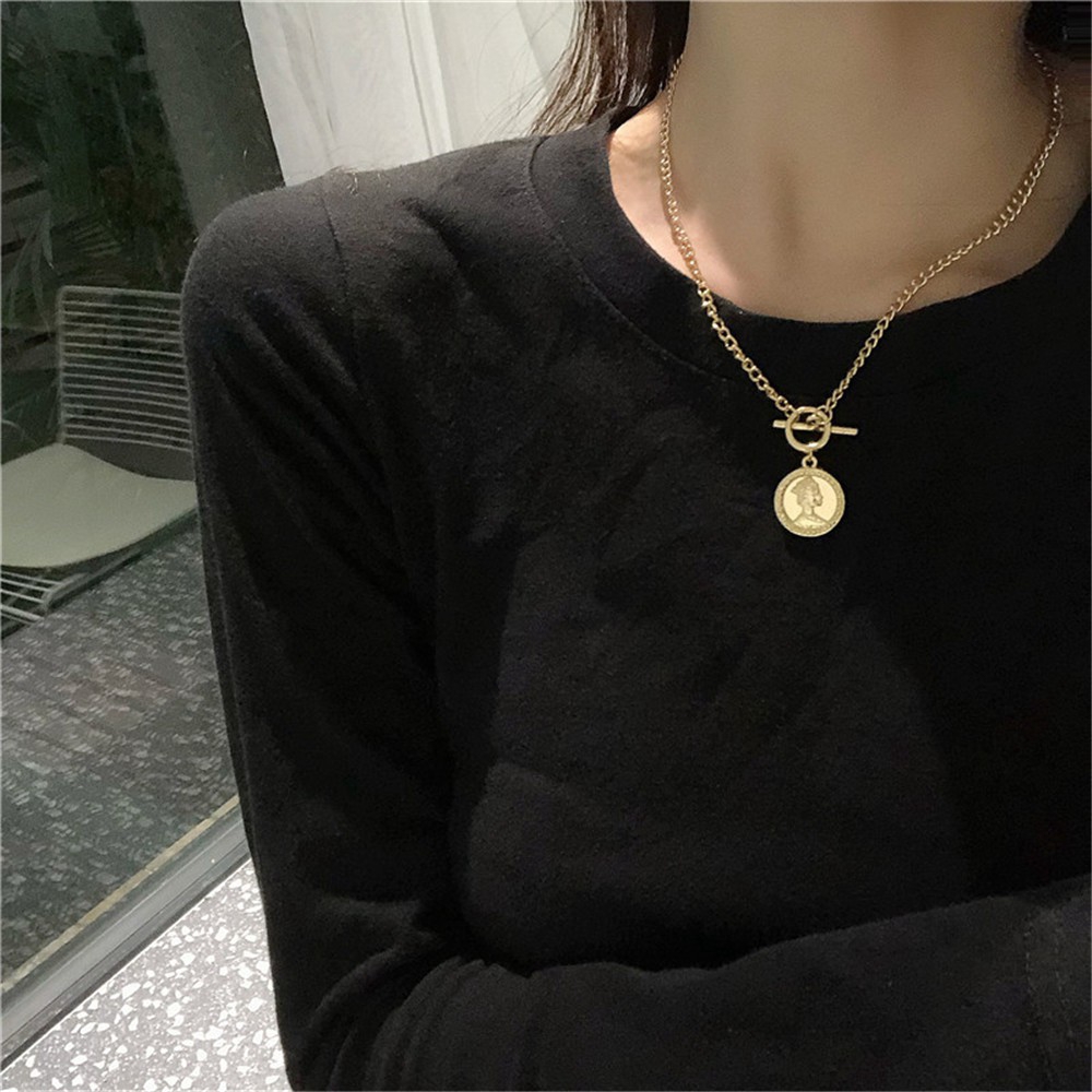 【COD Tangding】Korea Fashion Style Design Sense Coin Pendant Necklace Women Fashion Jeweller Gift