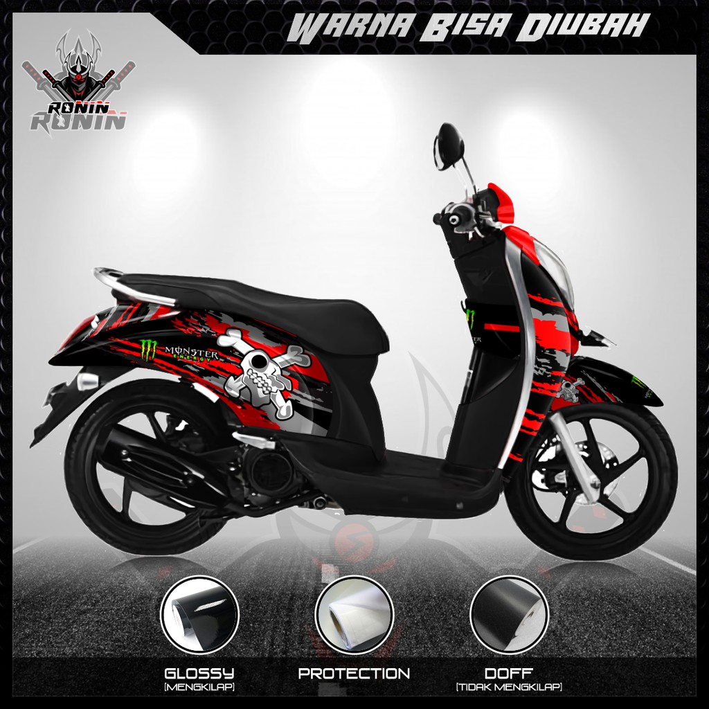 Sticker Decal Full Body Scoopy Karbu, Scoopy Old, Scoopy Lama, Scoopy V.1 (Motif Skull Black)