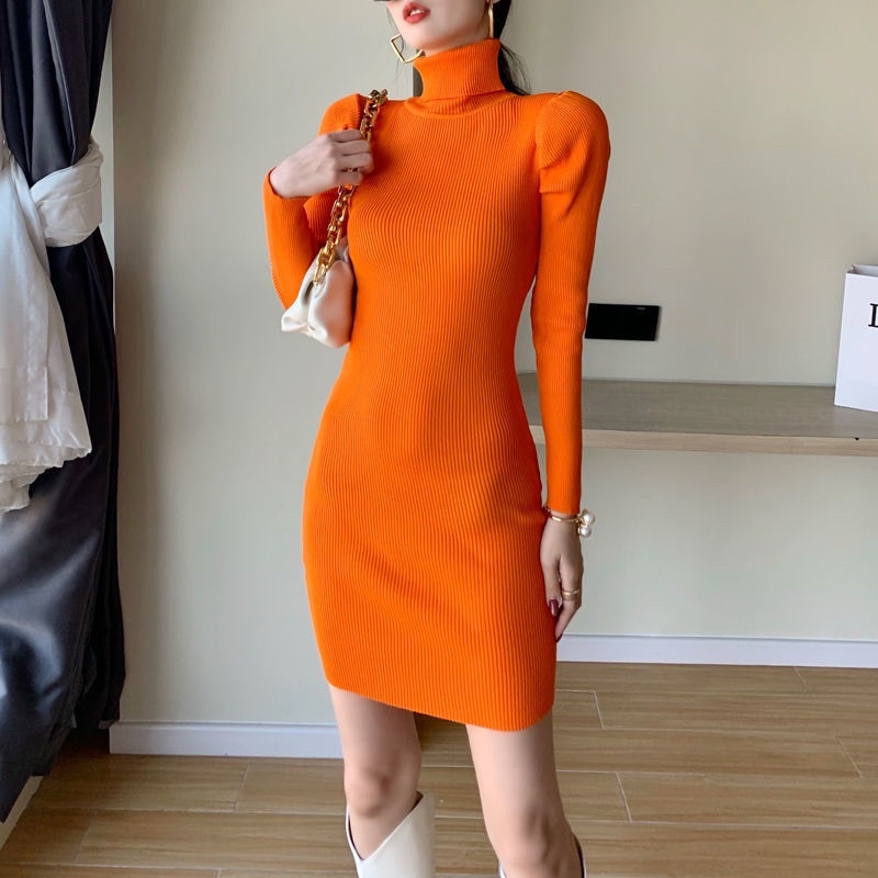 Sweater wanita import korean style Fanny high neck lowneck turtleneck bodycon dress rajut