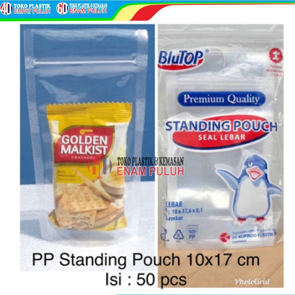 Jual Plastik Pp Klip Berdiri Standing Pouch Blutop 10x17 Double Seal Lebar Ziplock Stp Penguin 2905