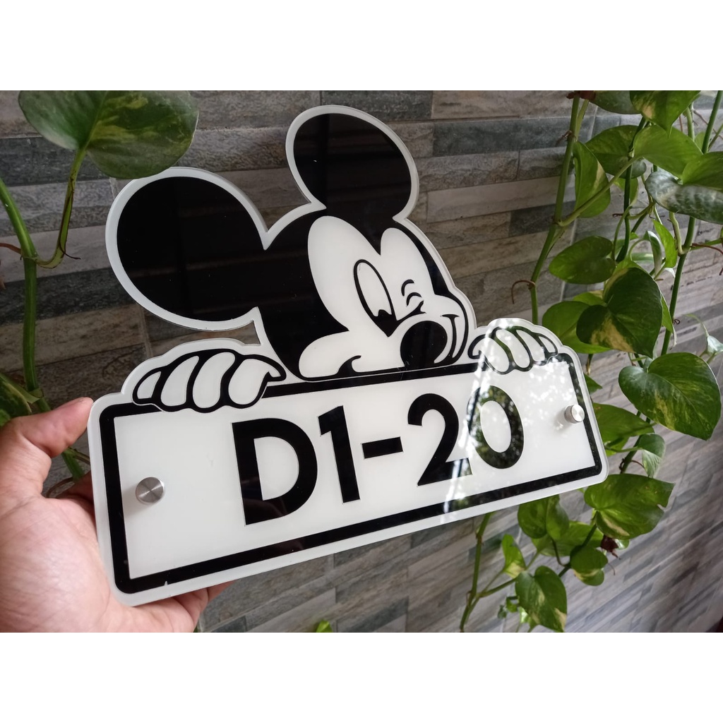 papan nomor rumah bentuk kepala mickey mouse exclusive akrilik laser cutting