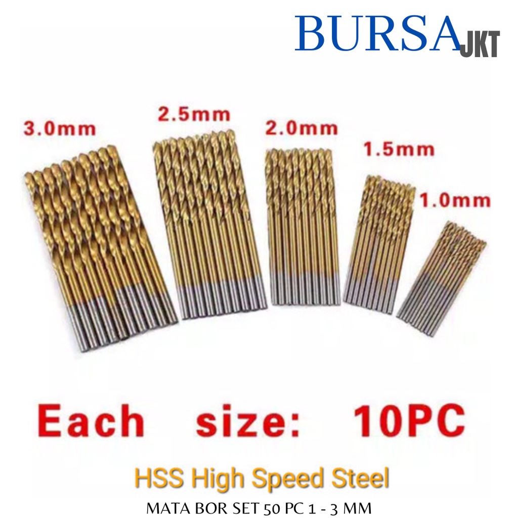 50 PCS MATA BOR TITANIUM HSS 1 - 3 MM