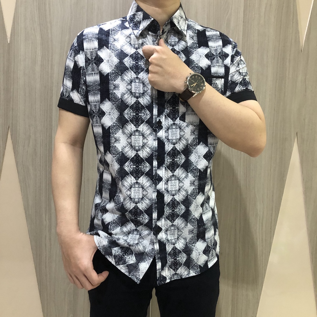 [GRIDLINE - S241 - Monochrome] Kemeja Pria Katun Lengan Pendek Slimfit Pastel M-XXL