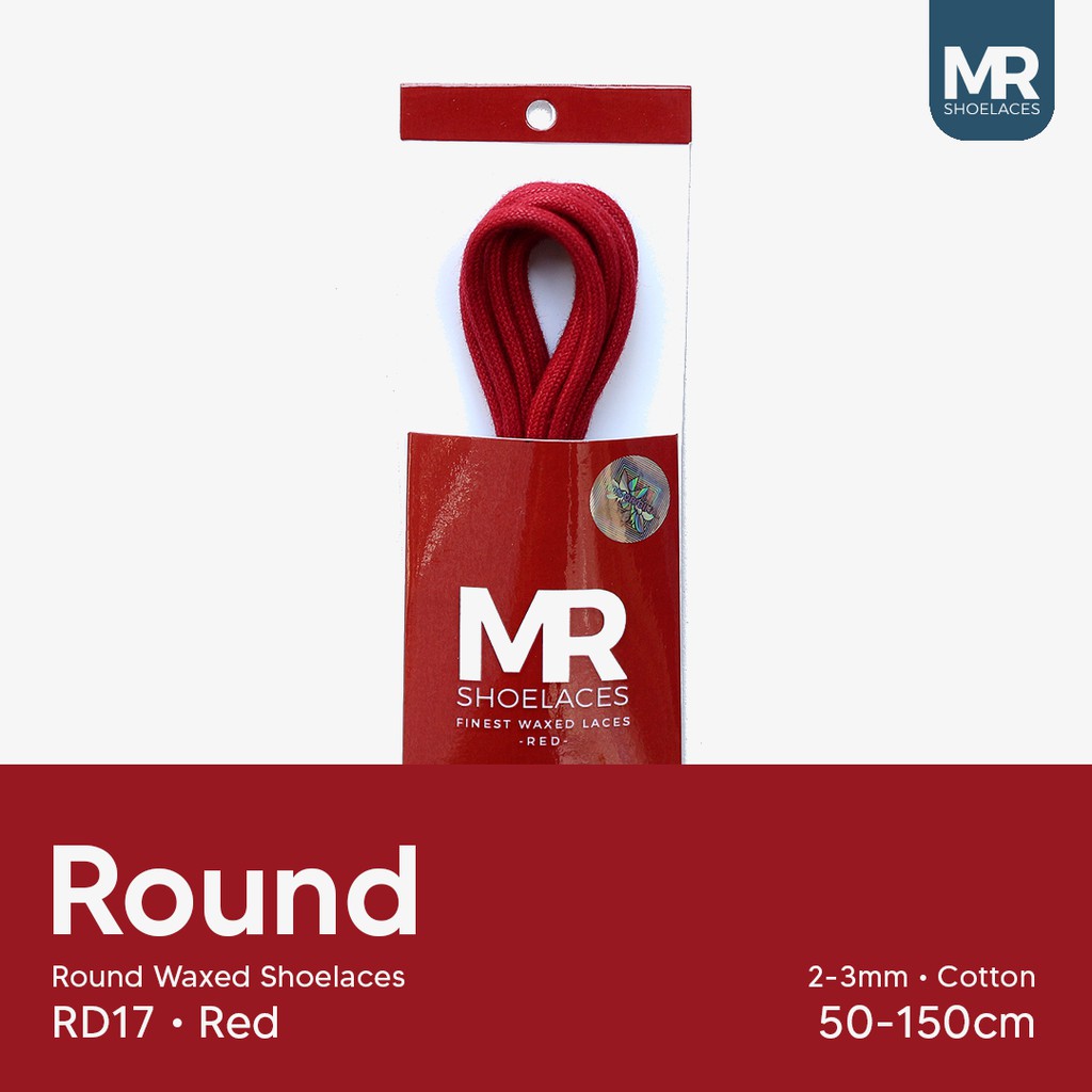 MR Shoelaces RD17 Red (Merah) Tali Sepatu Lilin 2-3mm Bulat Round 50cm 60cm 70cm 80cm 90cm 100cm 120cm 150cm (Waxed Laces) - Premium Shoelace