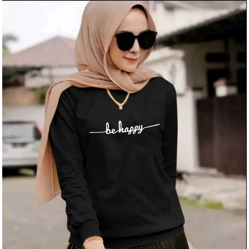 COLLECTION COOLS - BAJU BEHAPPY TRENDY ( S,M,L,XL,XXL) WANITA TERBARU-KAOS DISTRO KEREN CEWEK LENGAN PANJANG MASA KINI DAN TERLARIS