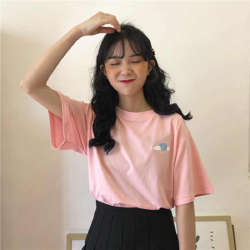 KOR-50 kaos import korea jepang bordir weather cute atasan wanita