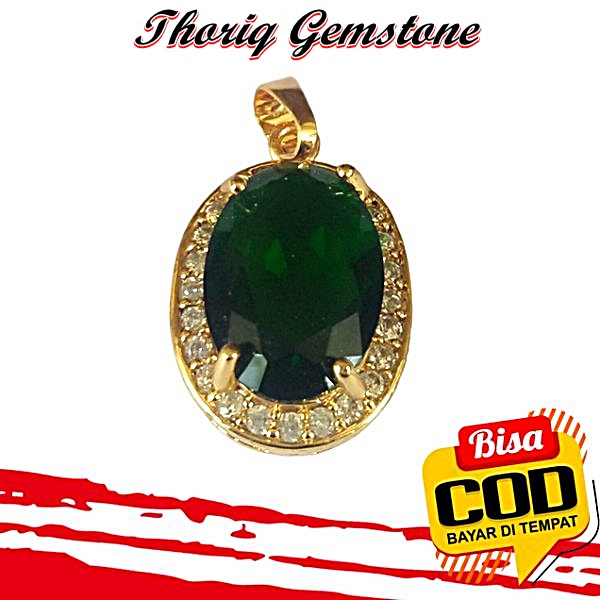 Liontin Batu Zamrud Biron Oval Cutting Antik