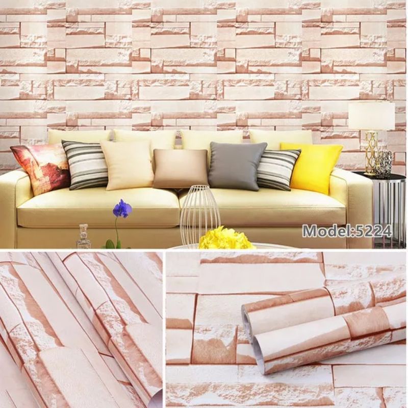WALLPAPER DINDING MOTIF BATU ALAM ORANGE 10m x 45cm