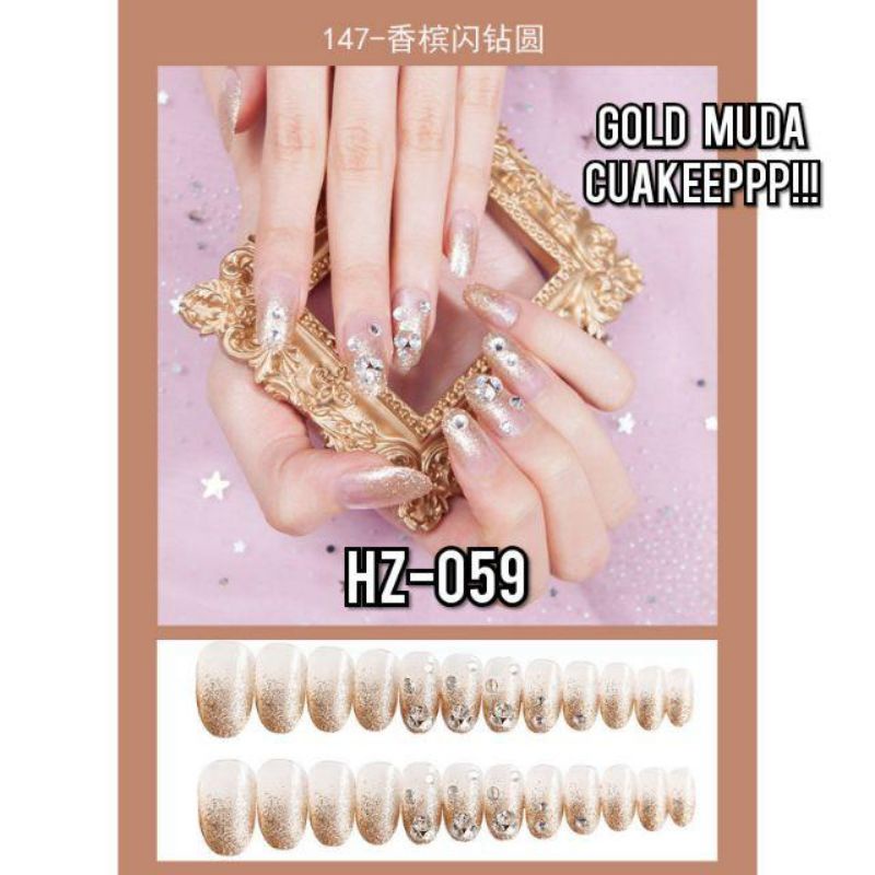 Kuku Palsu 3D / Nude Swarovski elegant fake Nails / Nail art