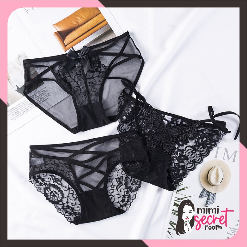 ❤ MIMI ❤ cd wanita celana dalam Brokat Renda Halus Modis Cd underwear HITAM Transparan wanita