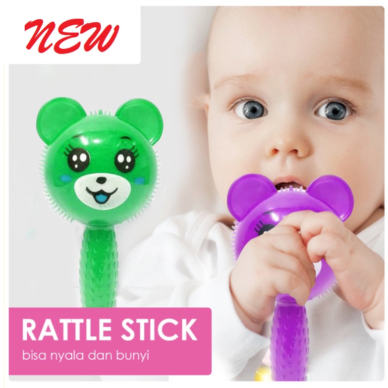 LIGHT STICK RATTLE BAYI kerincingan bunyi dan nyala ada lampu rubber stick LC