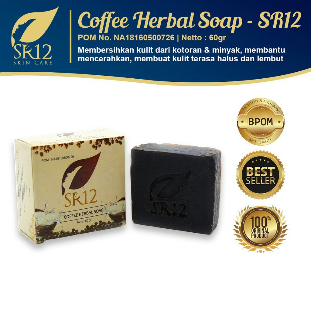 Sabun Kopi SR12 - Sabun Batang Muka Badan Coffe Herbal Soap SR 12- Memudarkan Flek Hitam Original 100% Official Agen Resmi