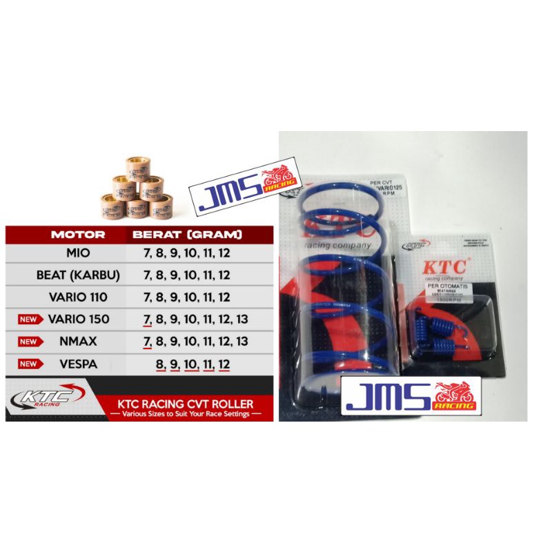 per cvt ktc racing dan per ganda 1500 rpm plus roller mio beat vario 125/150 scoopy nmax aerox pcx