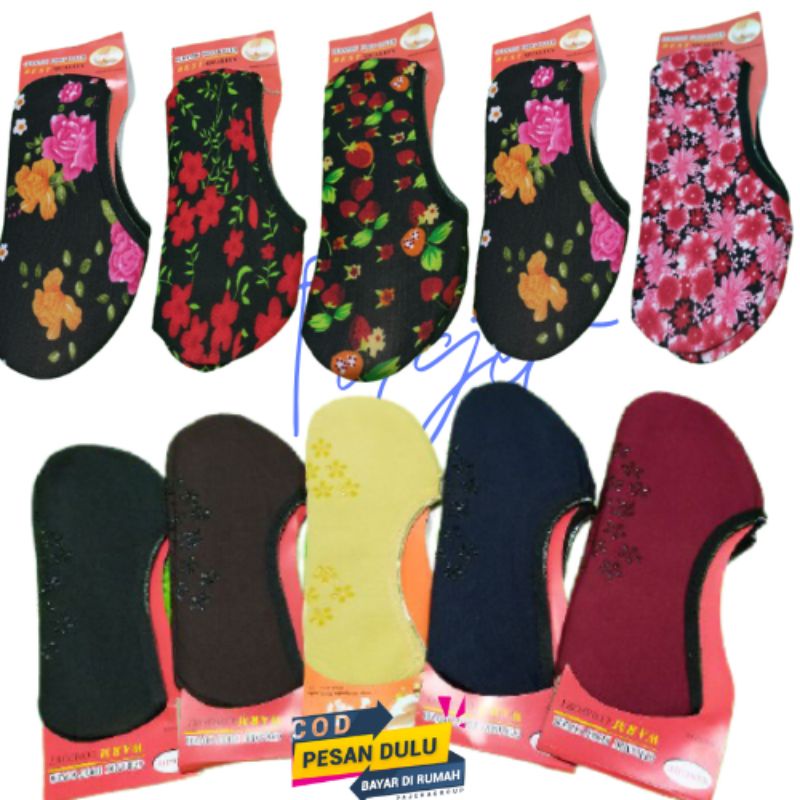 (12 pasang) kaos kaki balet tebal kaos kaki invisible socks wanita dewasa motif dan polos