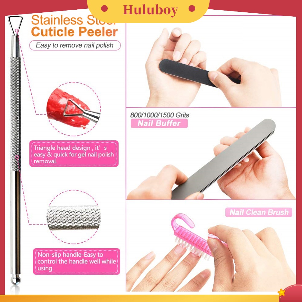 Huluboy Huluboy♡ Set Klip + Brush + Pad + Pendorong Kutikula Untuk Manicure