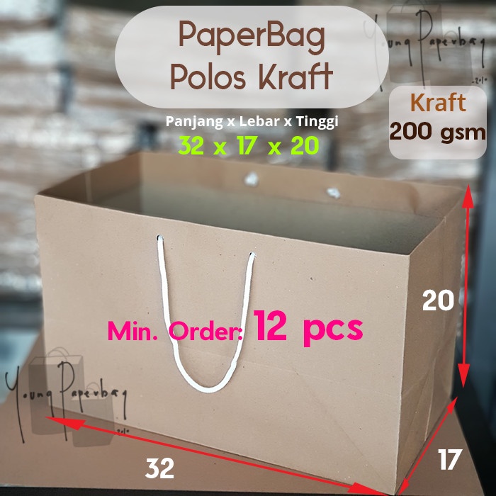 

NEW Paperbag / Tas Kertas / Paper Bag Polos Kraft Panjang 32 x 17 x 20