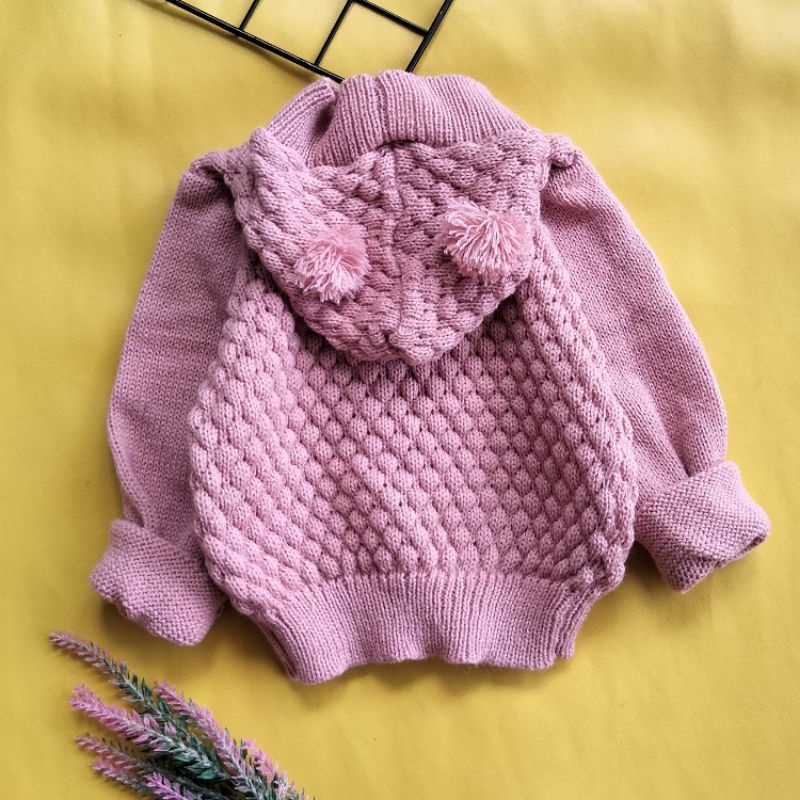 sweater jaket mantel bayi rajut popcorn 3-12 bulan