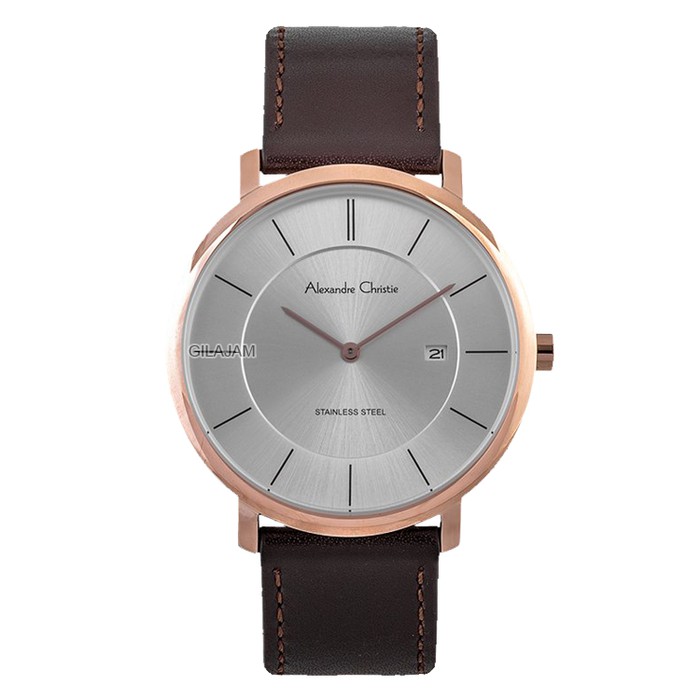 ALEXANDRE CHRISTIE AC 8589 MD LSSSL KULIT COKLAT ROSEGOLD DIAL SILVER