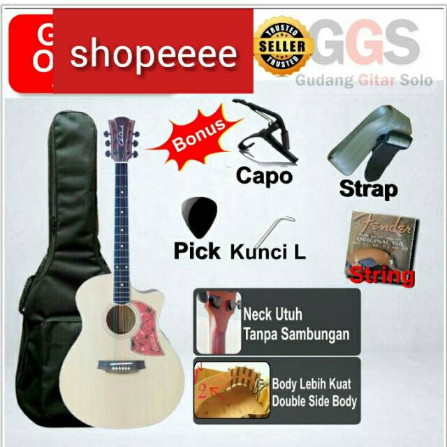 gitar akustik cole clak custom dobel ran neck utuh tidak sambung