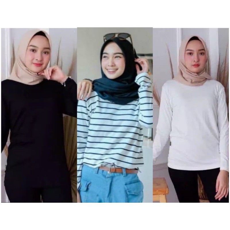 MANSET KAOS WANITA LENGAN PANJANG HITAM PUTIH