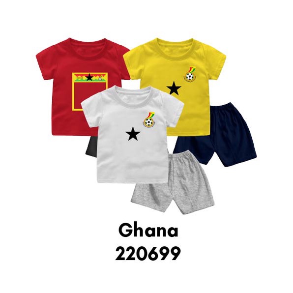 Setelan Bayi &amp; Anak World Cup 2022 GHANA/ITALIA/AUSTRALIA/IRAN Usia 6 Bulan-8 Tahun Bahan Katun Premium GRATIS Nama dan No Punggung