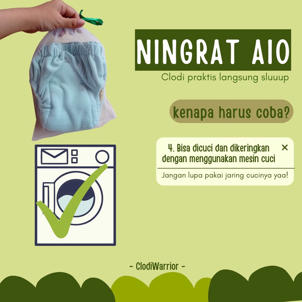 Clodi Ningrat AIO Reguler dan Jumbo - Popok Kain Bayi Cuci ulang Cloudy CLody SNI Model Celana Langsung Slup