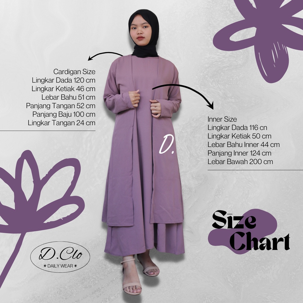 Nafisah Setelan Wanita Remaja Muslim Dress + Cardigan Bahan Itty Crepe Fit To XXL Beraneka Warna  / One Set Wanita Kekinian Terbaru 2022