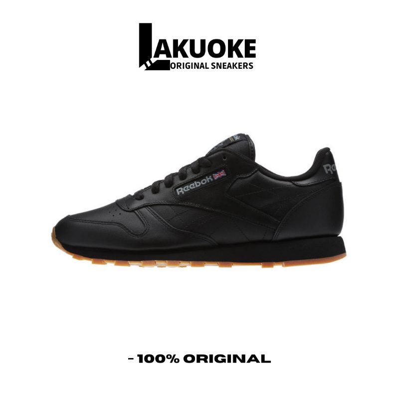 Sepatu Reebok Classic Leather Black Gum Sole Original