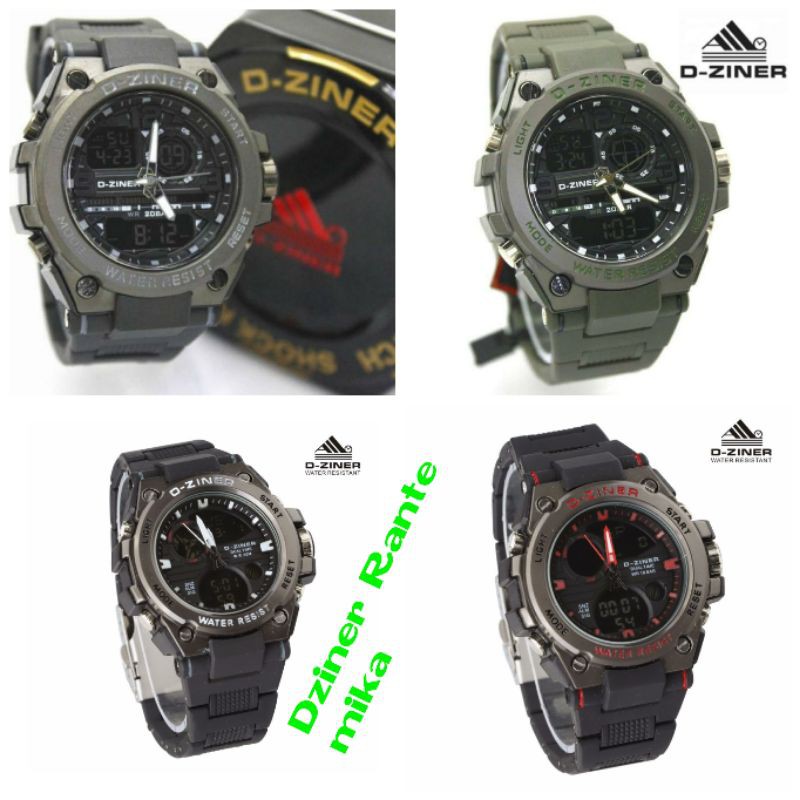 JAM TANGAN PRIA DZINER 1901 8139 ORIGINAL SPORTY DOUBLE TIME KARET MIKA WATER RESIST ANTI AIR