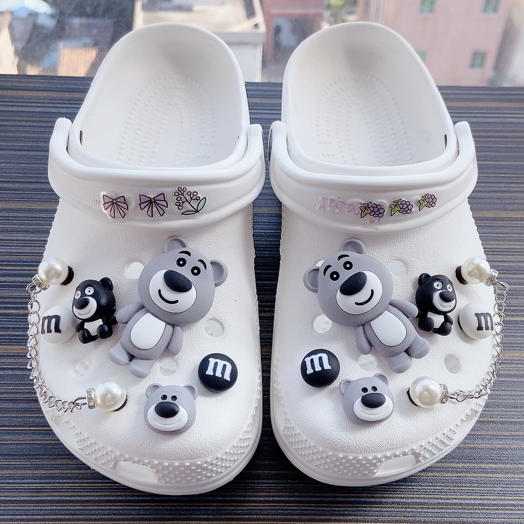 10pcs + 2chains aksesori sepatu wanita menawan sepatu / Charm Kancing Sepatu Bentuk crocs jibbitz / Button crocs / Beruang Hitam / Putih DIY