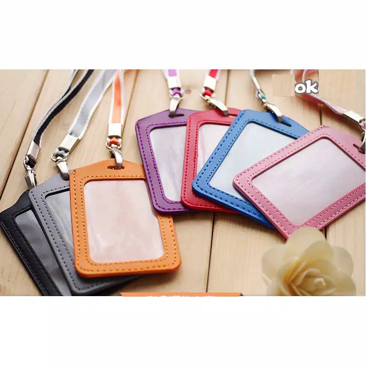 NMTG -  Tempat Name Tag Kulit Kalung Sarung Name Tag Id Card Kantor Gantung Card Holder