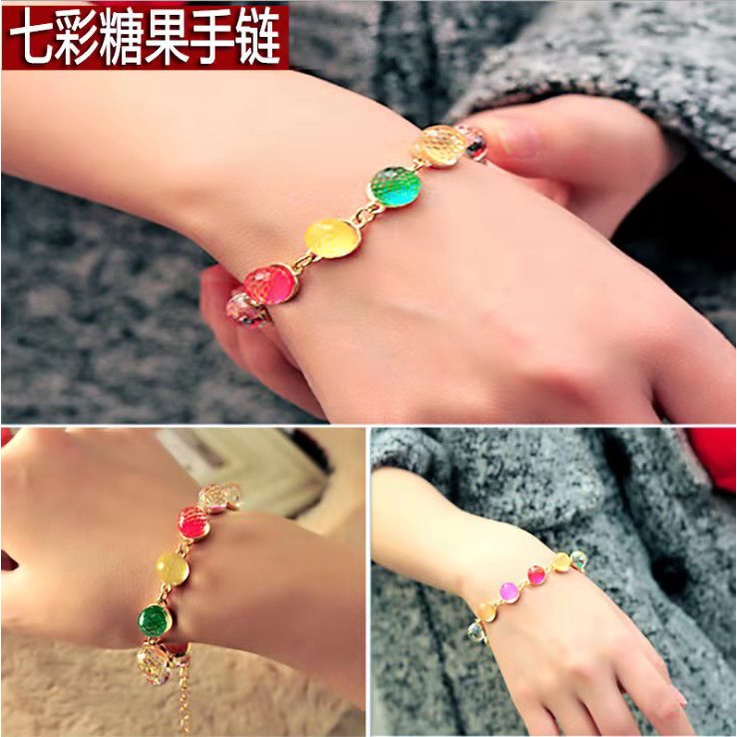 (Hello Girl)G02 Gelang Tangan Motif Bulat Dazzling Permata Pelangi Wanita Import