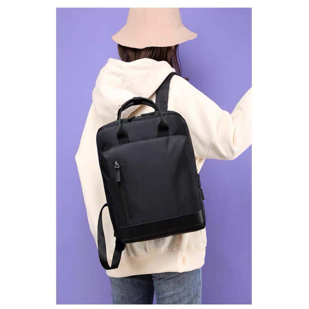 Tas Laptop Backpack Ransel Waterproof 14 15 inch with USB Port - black