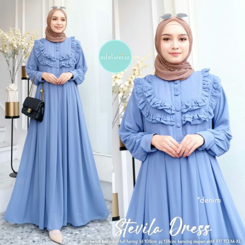 Stevila Dress By Edelweiss Restok 15 Warna Baru|| Dress Syari