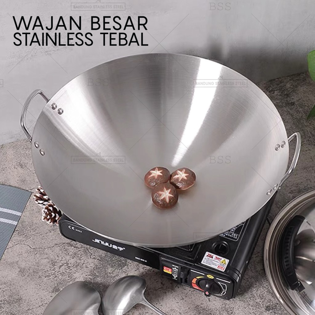 Wajan Besar 70cm 75cm 80cm Penggorengan Stainless Steel Tebal Wok Kuali Goreng