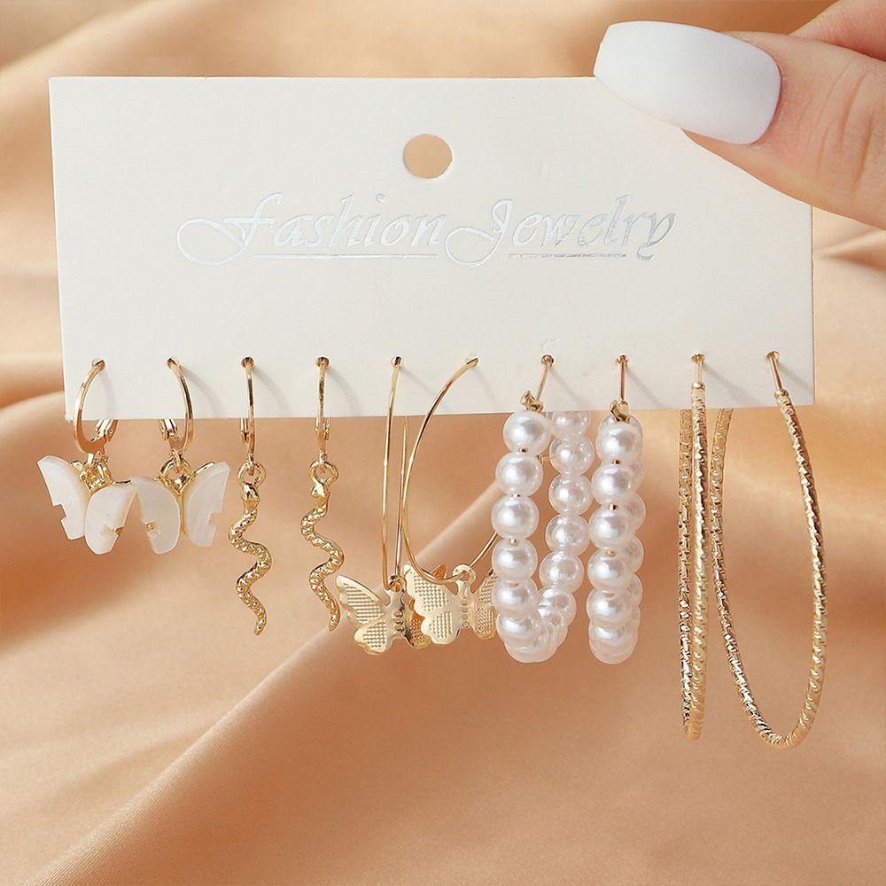 R-flower Drop Earrings Set Trendi Hadiah Pesta Aksesoris Gadis Kreatif Anting Mutiara