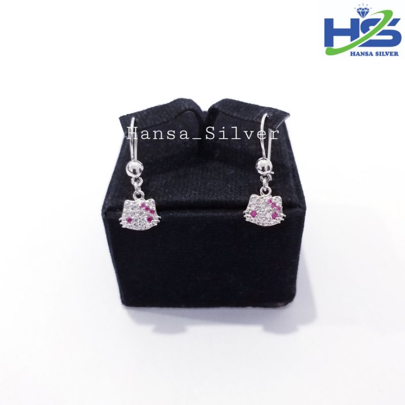 Anting Perak Anak Asli Silver 925 Lapis Emas Putih Model Agogo Hello Kitty - Anting Wanita Anti Karat