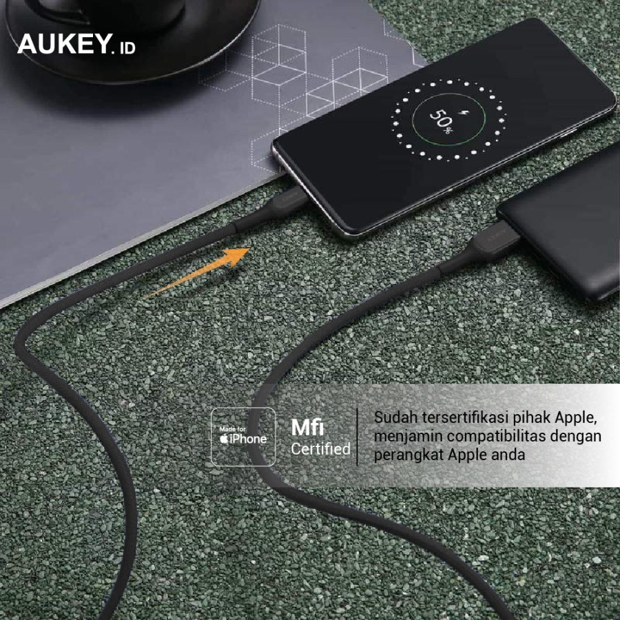 AUKEY CB-AKL2 - IMPULSE TITAN AL - USB to Lightning Kevlar Cable - 2M - Kabel Lightning dari AUKEY
