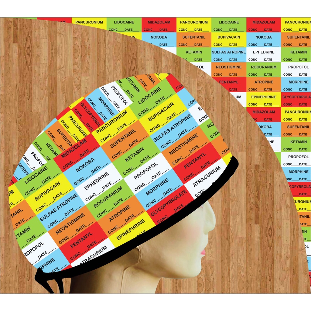 Topi Medis / Scrub Hat / Surgical Cap Printing Motif Anesthesia