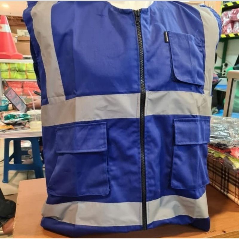 Rompi Kerja Proyek Bahan Drill / Rompi Safety Proyek Biru
