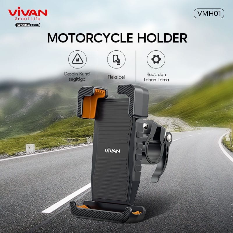 A - VIVAN Phone Holder Sepeda Motor VMH01 Bicycle Bike Motorcycle Black