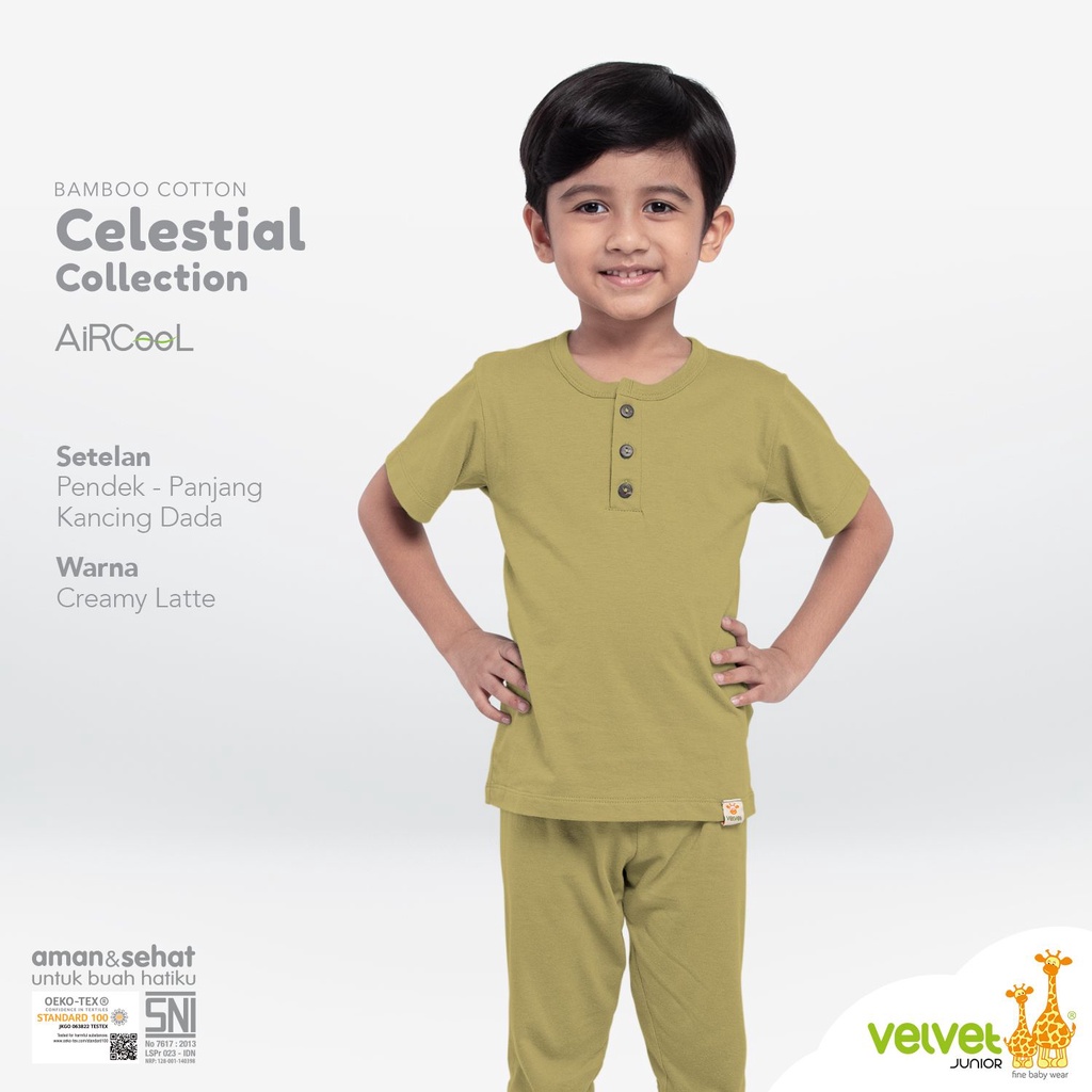 New Velvet Junior AirCool Setelan Pendek Celana Panjang ( Kancing Dada ) Celestial Series 3 - Piyama Anak