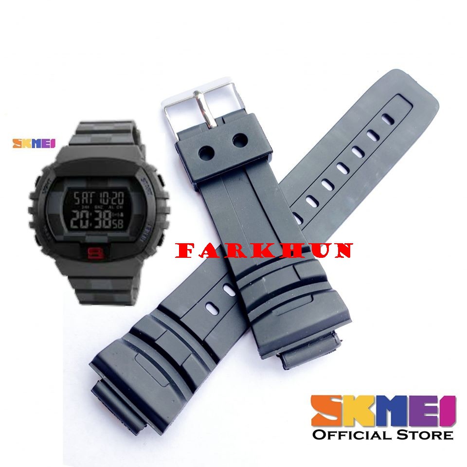 BAND KARET SKMEI 1243 1304 TERMURAH STRAP TALI JAM TANGAN SKM KALEP BLACK RUBBER HITAM BEST SELLER