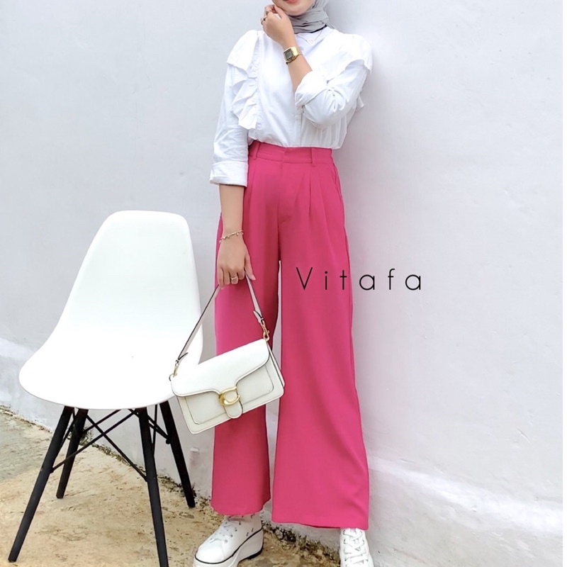 AISHA LOOSE PANTS BY VITAFA ID | FLOWY PANTS | WIDE LEG PANTS | CELANA HIGHWAIST FLOWY