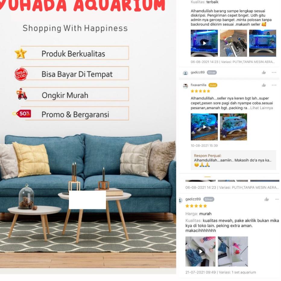 Sudah READY.. [COD] TERMURAH  1 SET AQUARIUM MINI AKRILIK PIPA PVC POMPA AERATOR DAN LAMPU LED HIASA