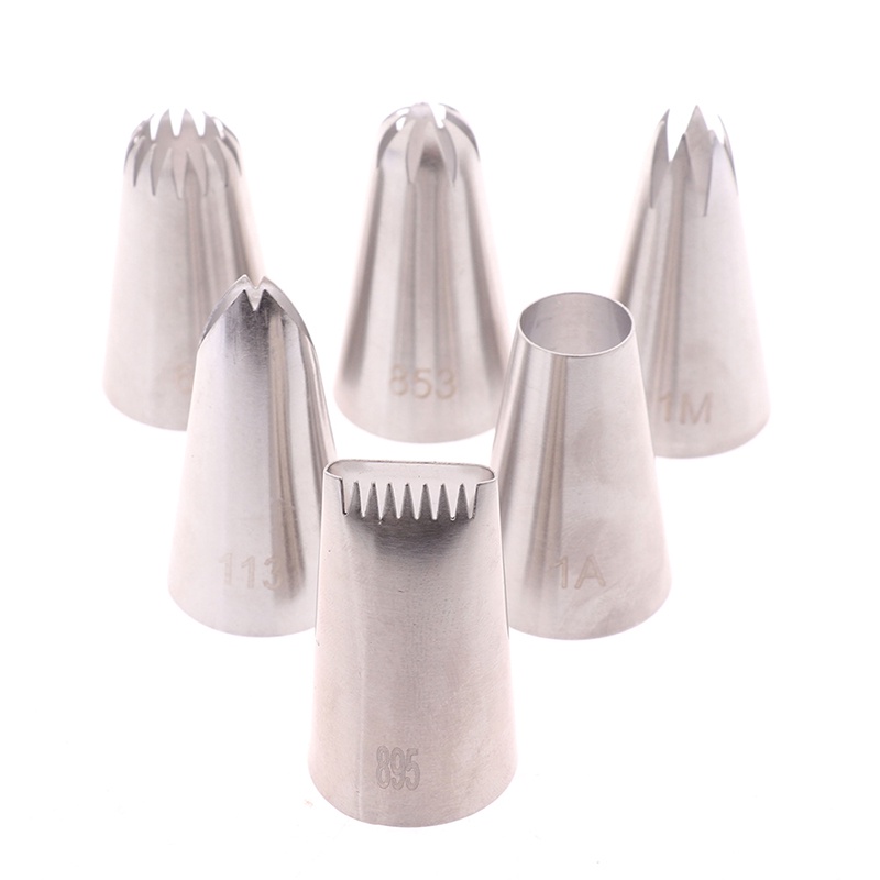 Set 6pcs Ujung Mulut Pipa Icing Bahan Stainless Steel Untuk Dekorasi Kue