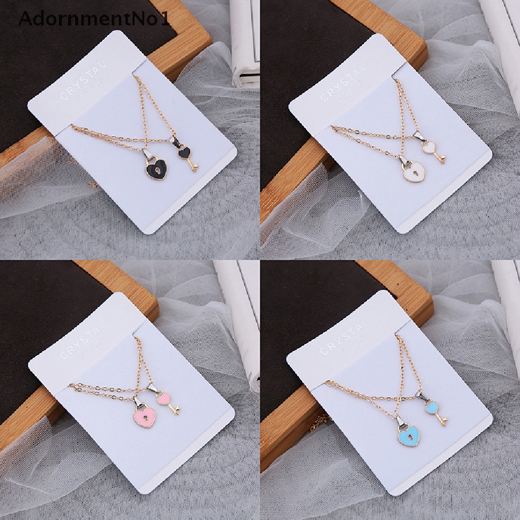 (AdornmentNo1) 2pcs / set Kalung Rantai + Liontin Gembok + Kunci + Hati Untuk Pasangan / Pria / Wanita