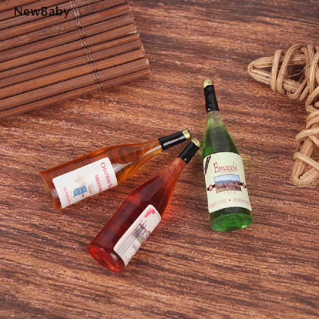 Newbaby 3pcs / set Mainan Miniatur Botol Wine Skala 1: 12 Untuk Dekorasi Rumah Boneka