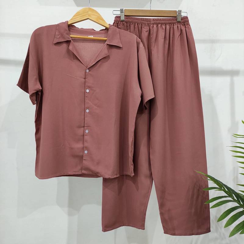 Setelan Kemeja Celana Panjang Polos Rayon Bali