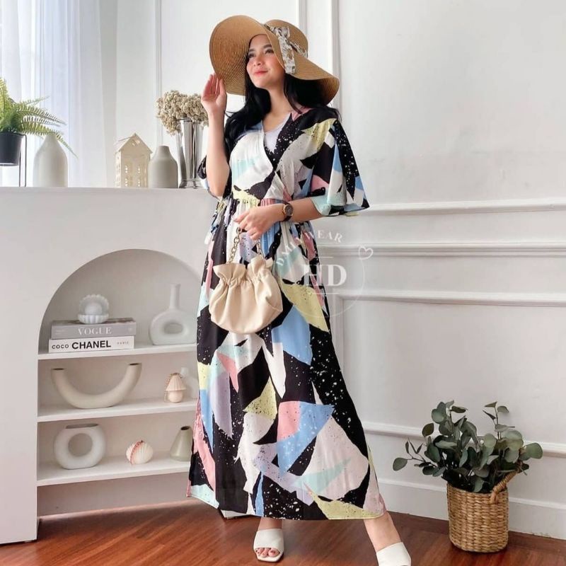 Dress Karen - Dress Kimono Rayon Premium Homey Dress Home wear Home Dress Import Busui Fashion Korean Style Midi Dress Kekinian